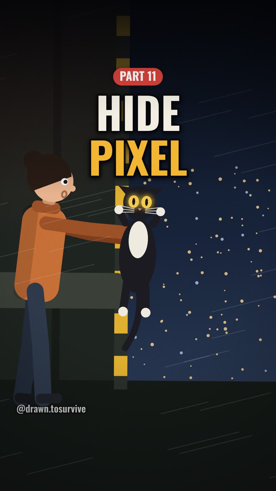 Episode cover: Maya holds her cat Pixel at an open helicopter door, text HIDE PIXEL