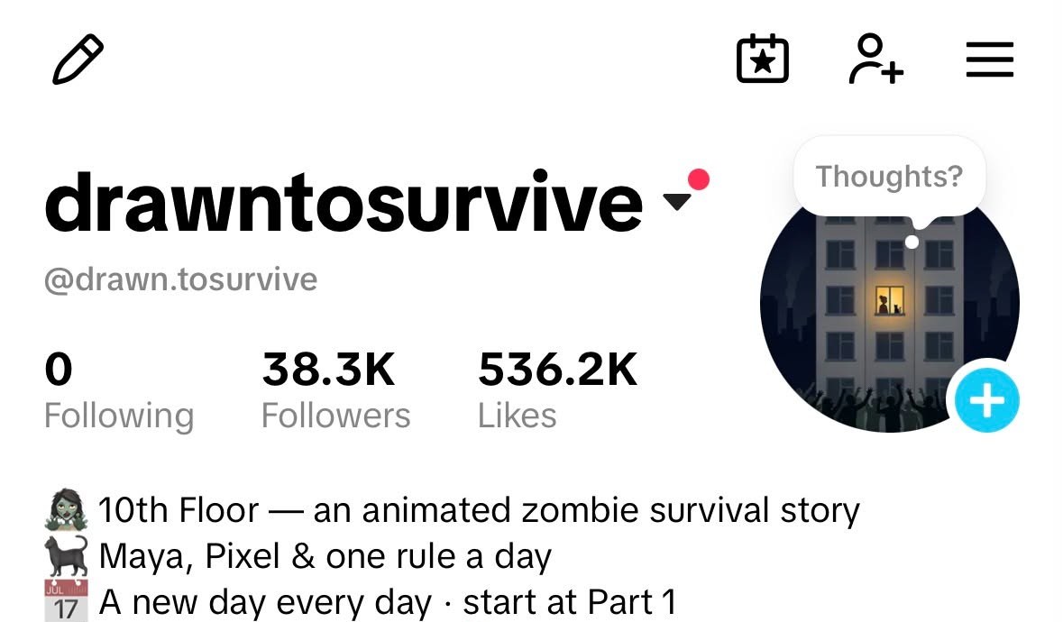 TikTok profile @drawn.tosurvive: 38.3K followers, 536.2K likes